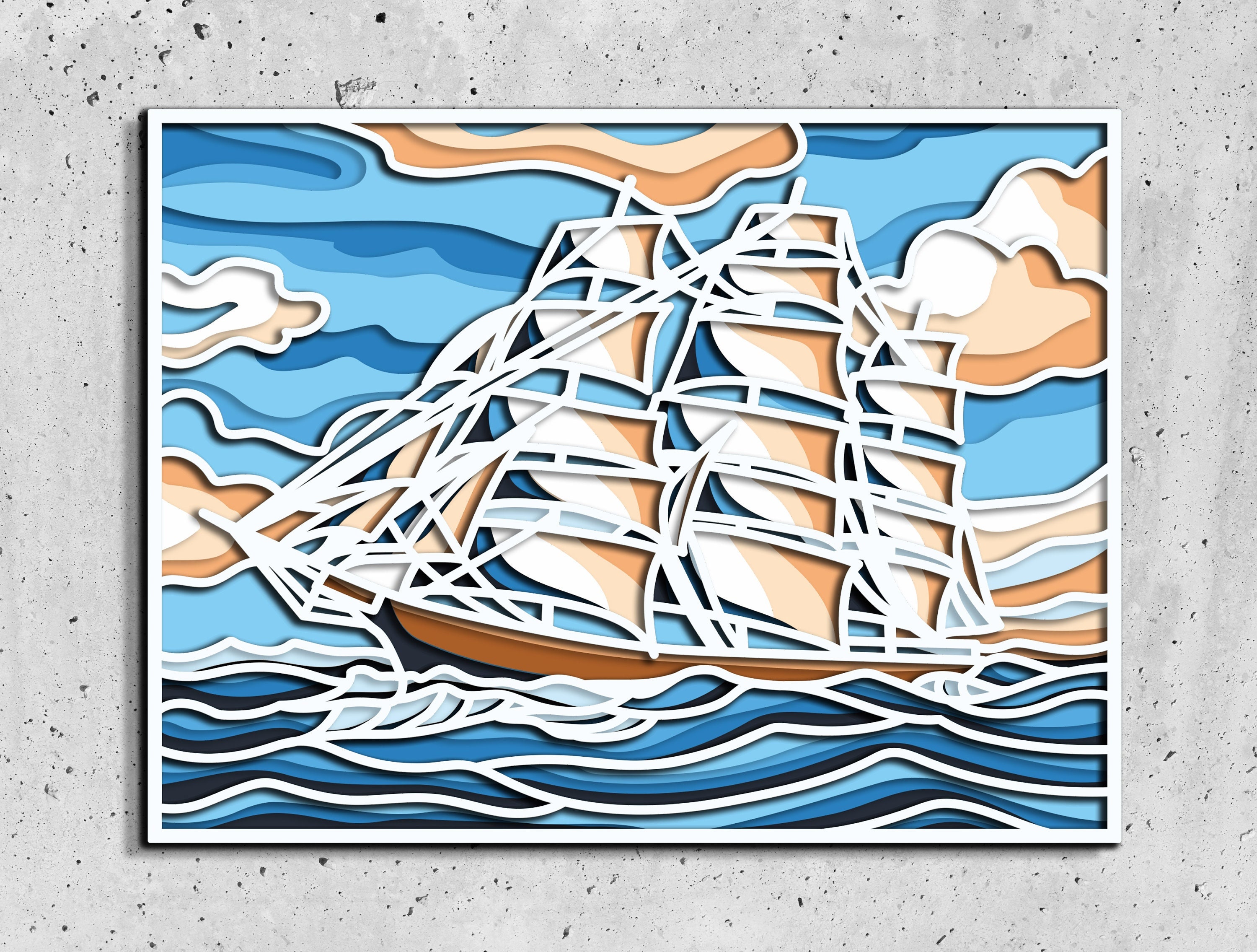 Sea Wave 3D svg files, craft 3D Mandala svg, DXF templates for cnc router, laser cutting layered panel
