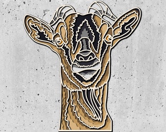 3D Goat Layered SVG for Cardboard, Colorful Goat 3D Papercraft SVG, Farmhouse Decor, Pop Art Farm Animals, Layered SVG
