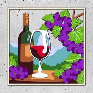 3D SVG Wine Shadow Box Layered, Winery Shadow Box,Wine Glass 3D Svg, Leaves 3d Svg,Cricut Silhouette,Colorful wine layered SVG