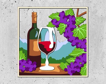 3D SVG Wine Shadow Box Layered, Winery Shadow Box,Wine Glass 3D Svg, Leaves 3d Svg,Cricut Silhouette,Colorful wine layered SVG