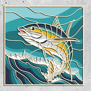 Tonijn vissen 3D Mandala SVG-bestanden, Laser gesneden sjabloonbestanden, gelaagde CNC Router svg, 3D multiplex mandala, 3D-laag