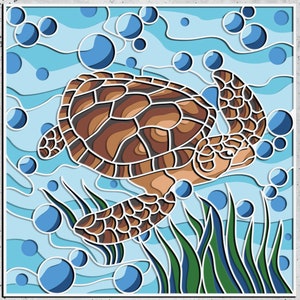 Turtle 3D Mandala SVG Files, Laser cut Template files, Multilayer cnc router svg, 3D plywood mandala, 3D layer