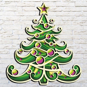 Snow Christmas tree 3D Mandala svg files,Christmas tree 3D Zentangle svg files,Dxf templates for cnc router