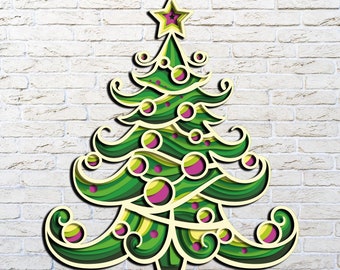 Snow Christmas tree 3D Mandala svg files,Christmas tree 3D Zentangle svg files,Dxf templates for cnc router