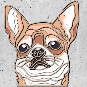 Chihuahua 3D Layered SVG, perro colorido 3D Mandala, mascotas Layer Cardboard, SVG para Cricut, para, caja de sombra de perro 3D, arte pop de perro 3D, silueta