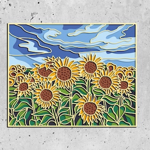File SVG Girasole 3D Mandala, pannello a strati tagliato al laser con decorazioni autunnali, file SVG 3D umore autunnale