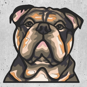Bulldog 3D en capas SVG para cartón / Mascota 3D en papel / Archivo SVG para Cricut / Bulldog colorido en capas SVG 3D / Archivos de mandala de perro