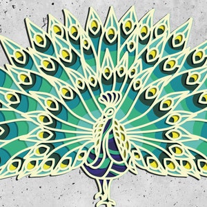 Peacock Layered SVG 3d ,3D Mandala svg, DXF templates for cnc router, laser cutting layered panel,Peacock Cut File