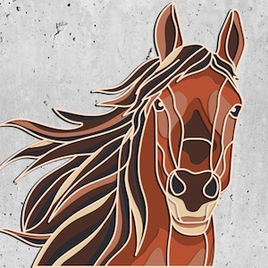 Capa SVG de caballo, archivo de mandala de caballo, corte de madera contrachapada, corte de papel, archivo SVG, mandala de madera contrachapada 3D, capa 3D