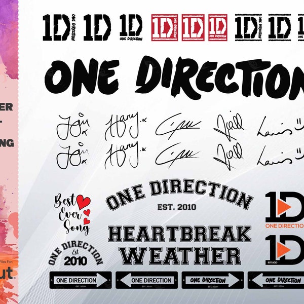 One Direction Svg One Direction Logo Signature Png Cricut Sticker Decal Sublimate 1D Shirt Bundle