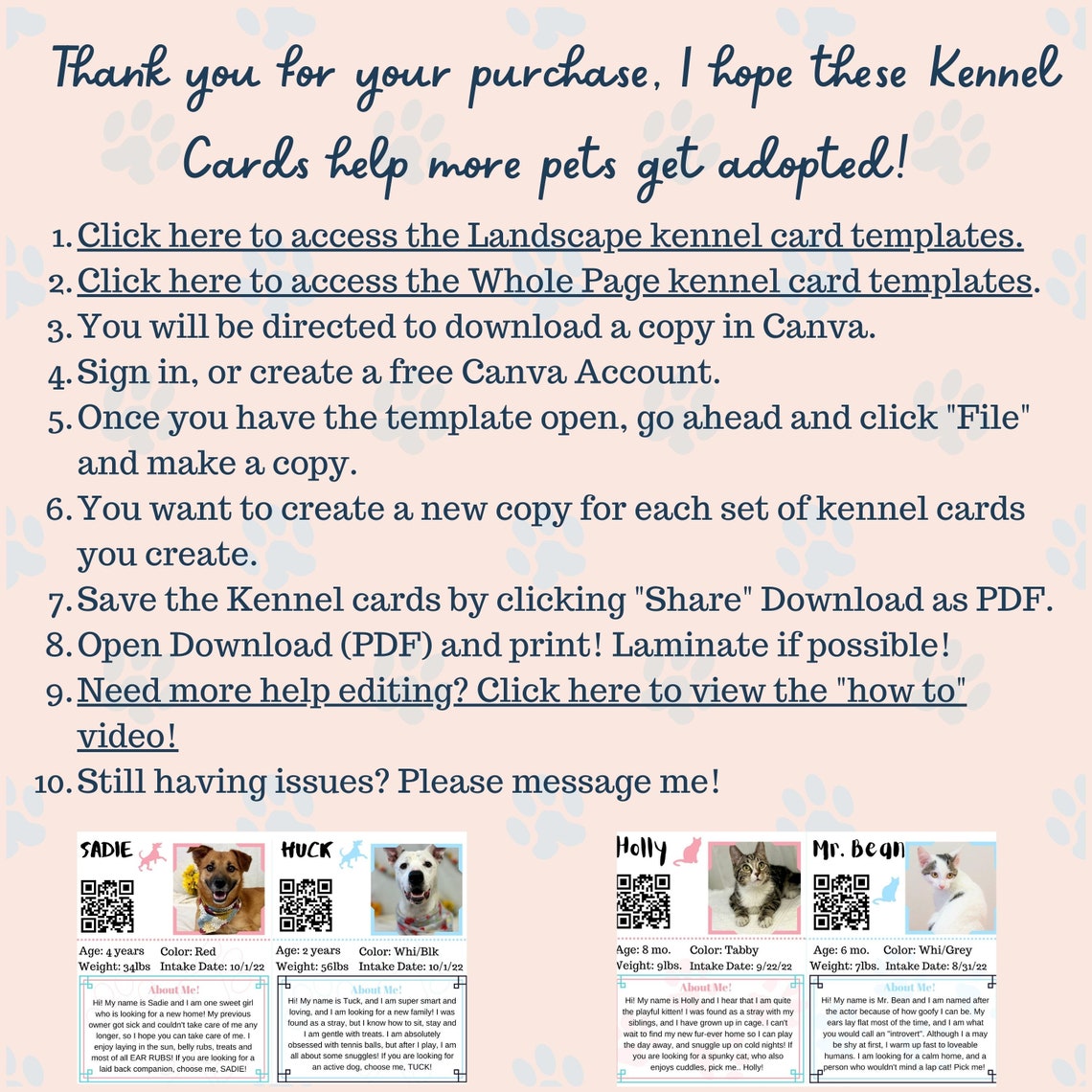 Canva Animal Rescue Printable Kennel Card, Animal Shelter Cage Card