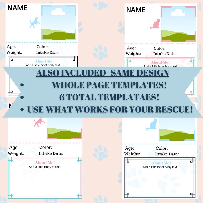 Canva Animal Rescue Printable Kennel Card, Animal Shelter Cage Card, Kennel Card, Cat Cage Card