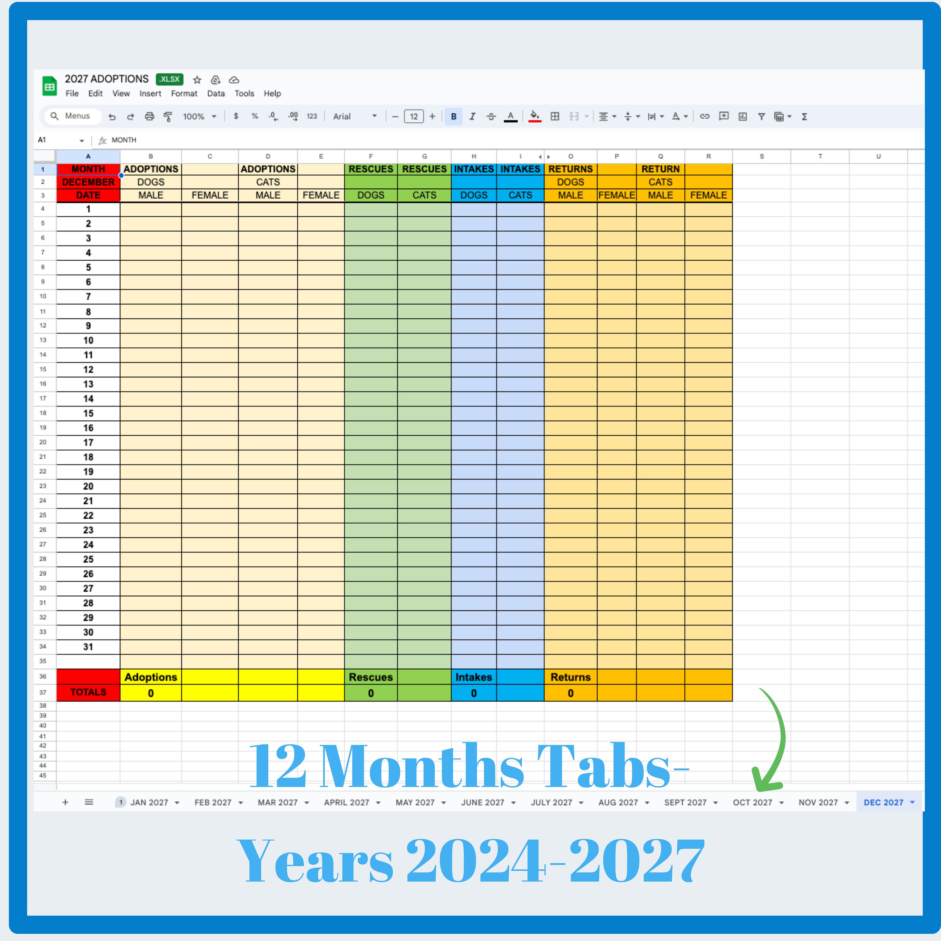 Animal Rescue Spreadsheet: Adoption, Return, Intake Tracker (excel ...