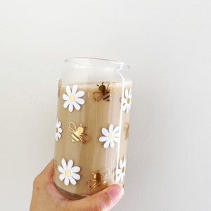 Personalized floral Can Glass | Iced Coffee Glass cup