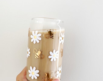 Personalized floral Can Glass | Iced Coffee Glass cup