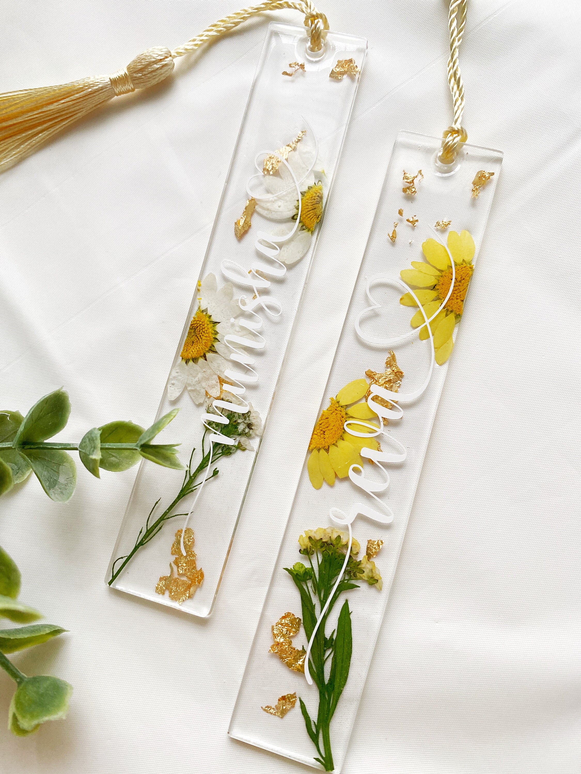 Personalized Resin Bookmarks Floral Foil Flakes Etsy