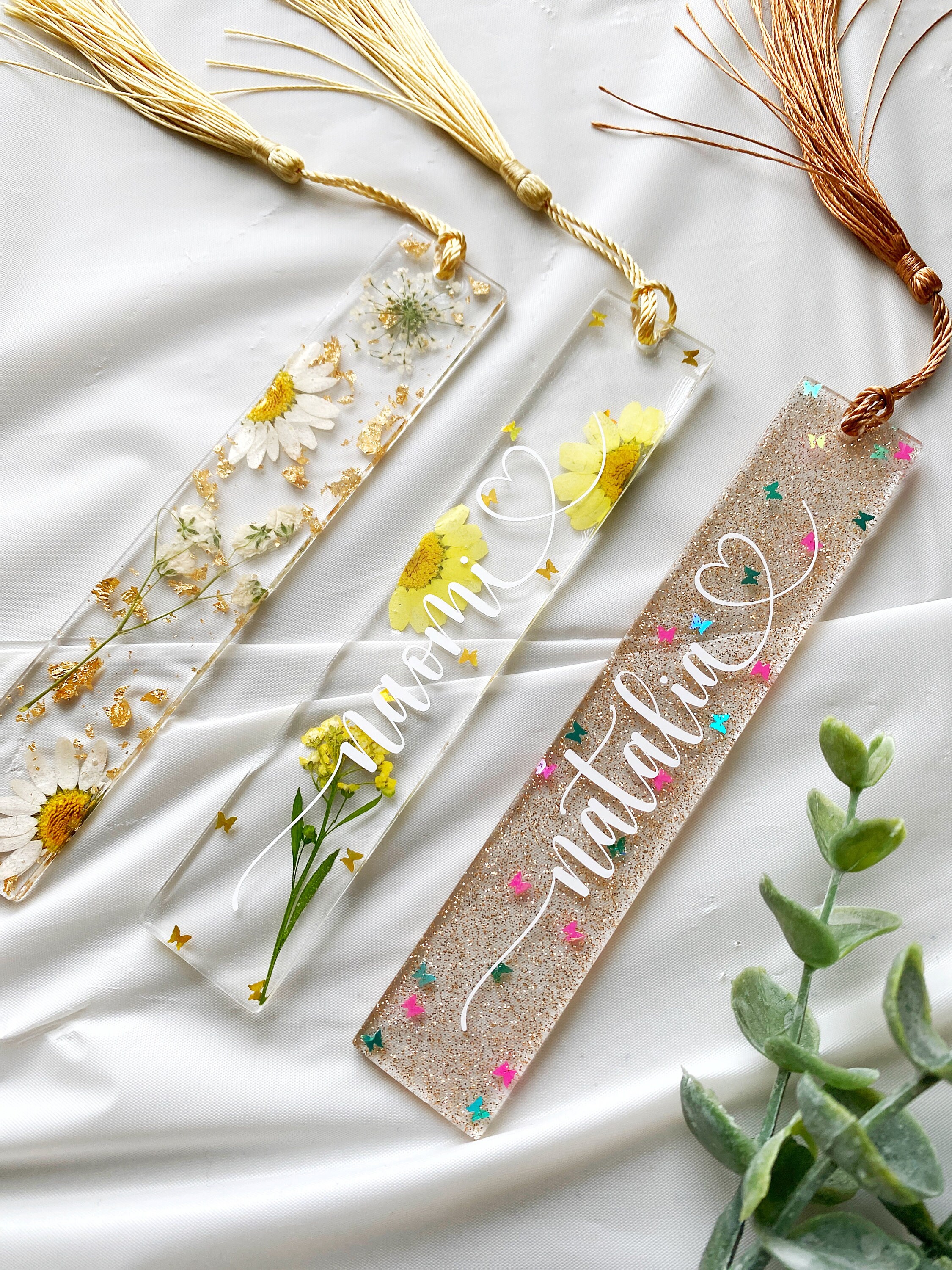 Personalized Resin Bookmarks Floral Foil Flakes Etsy