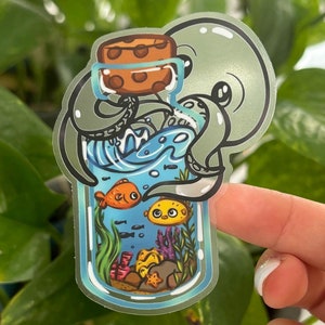 Clear Octopus Fish Ocean Vinyl Sticker| Transparent Vinyl Sticker | Laptop sticker| Water bottle Sticker | Die cut