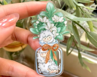 Transparent Cute Little Lamb Sticker | Sheep Sticker | White Flowers | Waterproof and Durable