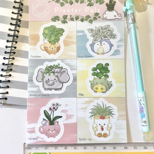 Folha de adesivos Plant Pals | Presente fofo Kawaii | vasos de animais | Adesivos para plantas de casa | Adesivo para laptop | Adesivo para garrafa de água | À prova de intempéries|