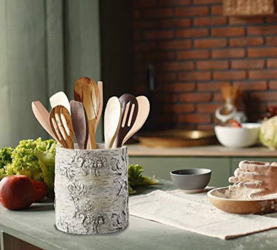 Ceramic Utensil Crock Utensil Holder Vintage Log Finish Etsy