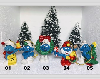 Christmas Gold Cord Ornement Smurf Collection- Vintage 51901 51903 51904 51905 51906 Smurfs Schleich Toy (XMASORNE05-02) Price by the unit