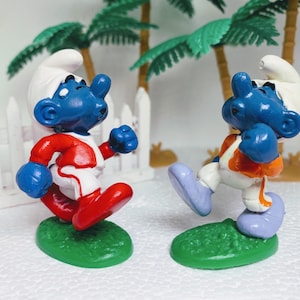 2.0172VAR02-02 Variation Collection Schtroumpfs bleus - Lot de 2 figurines Schtroumpf vintage d'occasion 20172 Figurine Jogger Schtroumpf