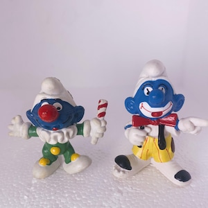 CLOWNS-0203_From the GENERIC Smurf Series- Set of 2 Nice Vintage Pre-owned Peyo Schleich Smurfs 20033 Clown 20090 Jester Schtroumpf figurine