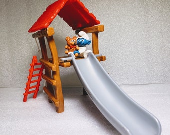 4.0713C-03 Play Set Smurfs Collection- Vintage Pre-owned 40713 Smurf Playground Play set Slide Peyo Schleich figurine Schtroumpf Glissoire