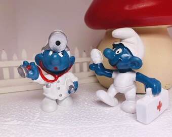 MED-0204 Smurfs Collection Nice Pre-owned Vintage Peyo Schleich Smurf figures MEDICAL Theme 20037 Doctor 20054 First Aid Figurine Schtroumpf