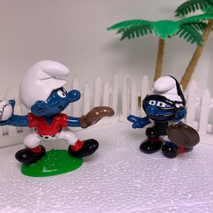 BASEBALL-0206_From the Sport Smurf Series Set of 2 Vintage Baseball Smurfs figures Peyo Schleich 20166 Pitcher 20146 Catcher Schtroumpf Toy