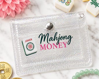 Mahjong Money Bag | Mahjong Coin Purse | Glitter Mahjong Zipper Pouch | Mahjong Gift for Women | Card Holder | Mahjong Accessories