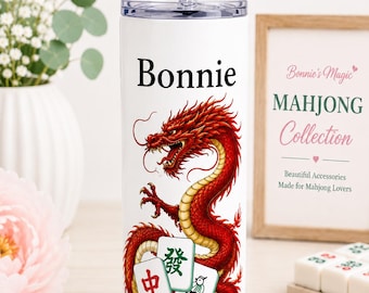 Personalized Mahjong Tumbler 20oz | Mahjong Dragon Cup | Custom Mahjong Gift | Mahjong Skinny Tumbler | Mahjong Lover Gift
