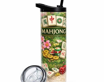 Mahjong Tumbler 20oz | Dragon Tile Design | Custom Group Logo Cup | Insulated Mah Jongg Gift | Game Night Gift for Mahjong Players