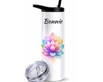 Personalized 20oz Yoga Tumbler - Soft Pastel Lotus  | Custom Name, Stainless Steel, Insulated, Sublimation Gift
