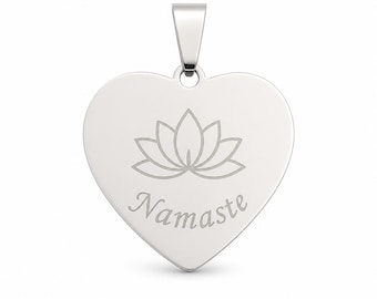 Namaste Necklace Lotus Pendant | Engraved Yoga Jewelry | Custom Mantra Charm | Silver Chain Mindfulness Gift