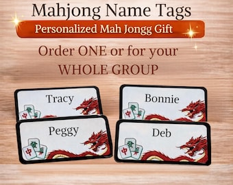 Custom Mahjong Name Tag | Personalized Magnetic Badge | Dragon Design | Dragon Mah Jongg Gift | Game Night Name Tag| Sublimation Aluminum