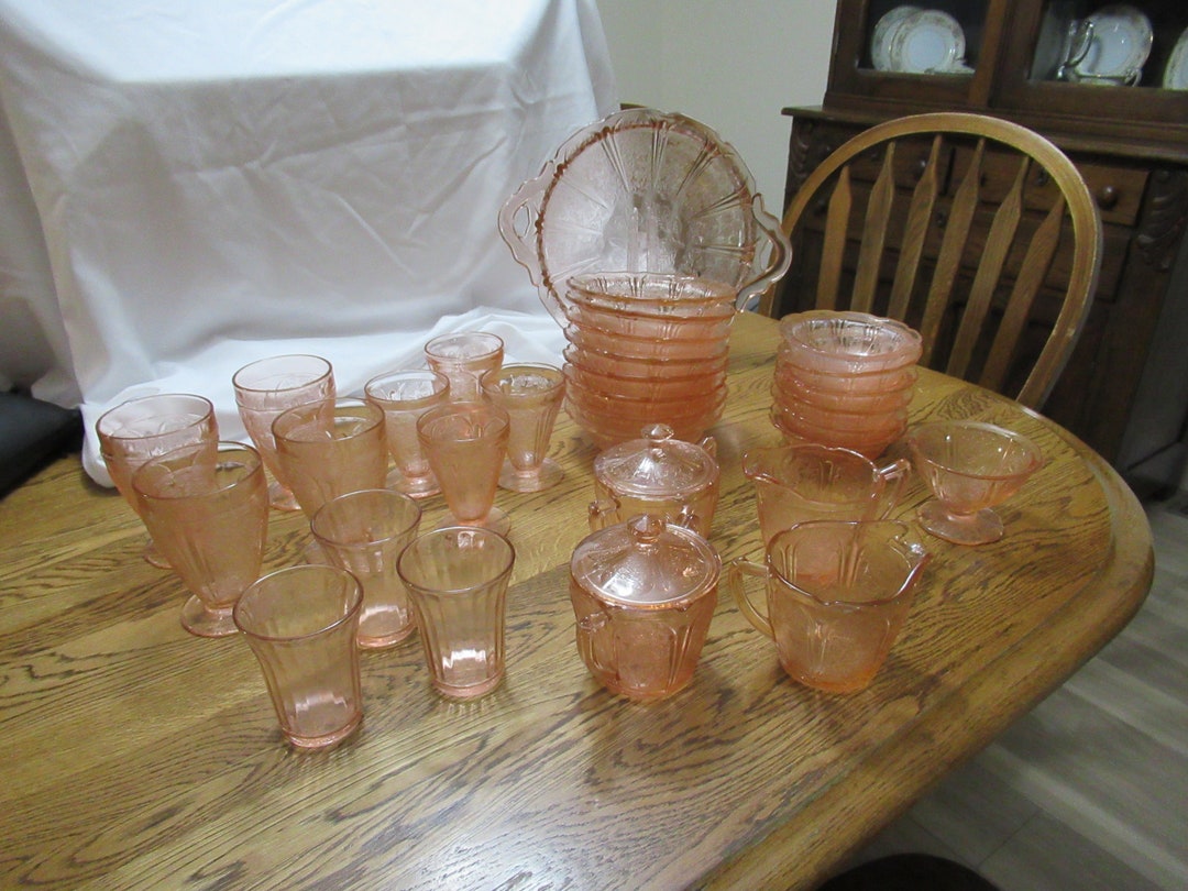 Pink Cherry Blossom Depression Glass Dishes Etsy