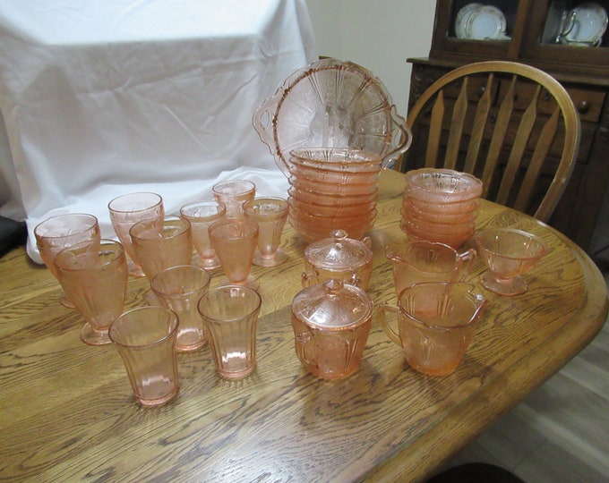 Pink Cherry Blossom Depression Glass Dishes Etsy