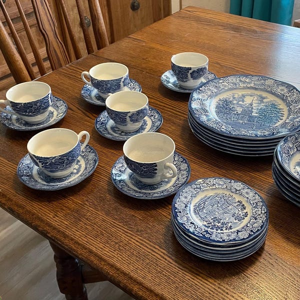 Johnson Brothers Liberty Blue Plates and Cups