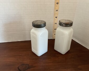 Milk Glass Spice Containers, Set of 2