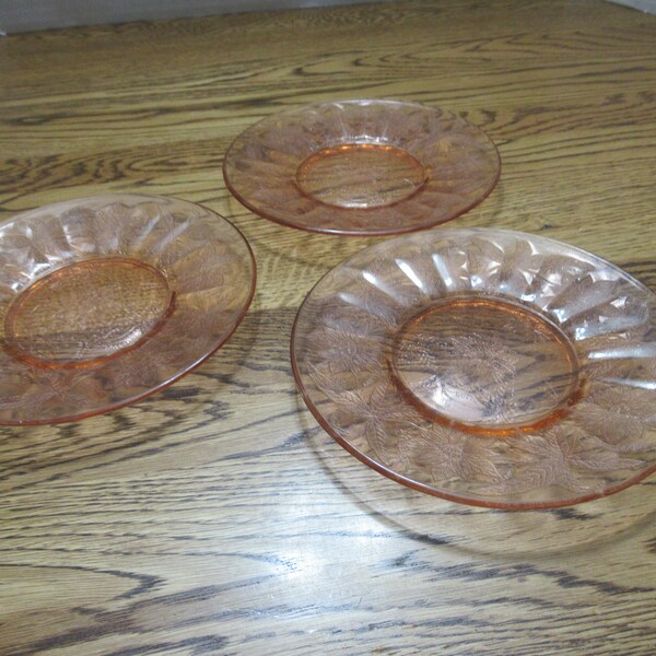 Poinsettia Pink Depression Glass Bread and Butter Plates