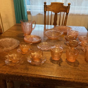 Pink Cherry Blossom Depression Glass Dishes