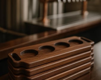 Walnut Tasting Flight Board | Wooden Drink Flight for Whiskey, Beer, Espresso or Charcuterie | Lightweight Serving Board |