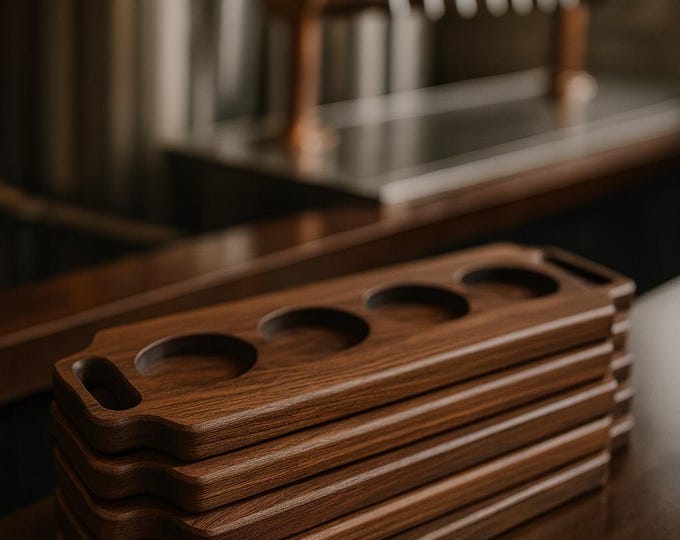 Walnut Tasting Flight Board | Wooden Drink Flight for Whiskey, Beer, Espresso or Charcuterie | Lightweight Serving Board |