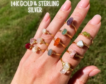 Customizable Crystal Ring: Raw Gemstone, 14k Gold or Sterling Silver Wire