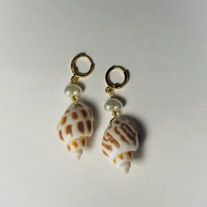 Natural Babylonia Areolata Spiral Seashell Earrings ,  Seashell Jewlery , Coastal esthetic gift , Shell Huggie Hoops