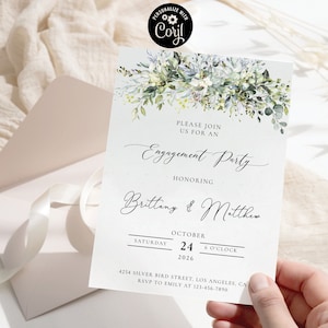 Greenery Engagement Party Invitation, Engagement party Invite, We are engaged Invitation, 100% Editable, Corjl, Eucalyptus, HB1