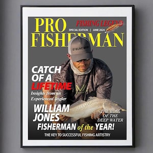 Portada de revista de pesca personalizada, regalos de pesca para hombres, regalos de pesca con mosca para él, regalo para papá pescador, regalo divertido para pescador, regalo para jefe