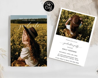 Invitación fotográfica para fiesta de graduación: Anuncio minimalista moderno, editable (descarga digital)